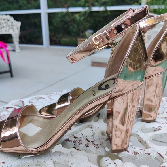 G by Guess Shoes - Guess rose Gold metallic chrome block heel